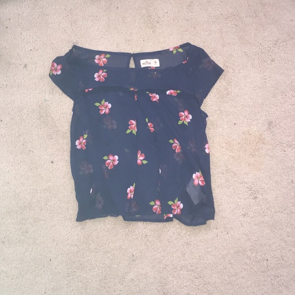 Sheer Hollister shirt with pink flowers