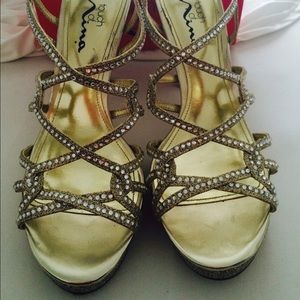 Gold Strappy Heels W/Rhinestones