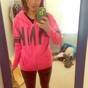 ❗️SOLD❗️VS PINK varsity zip hoodie, os XS like new