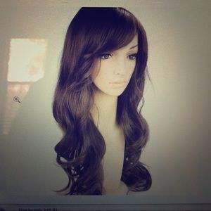 High quality long curly wig. Dark brown
