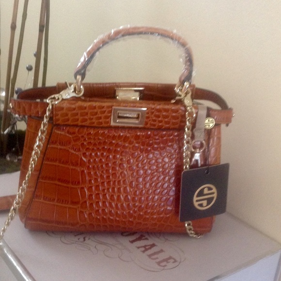 Cognac croc leather bag petite Isabelle - Picture 3 of 4