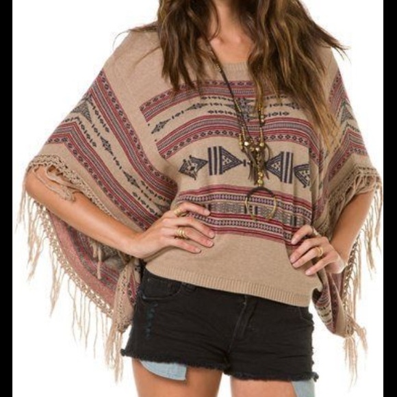 Billabong brown poncho fringe top