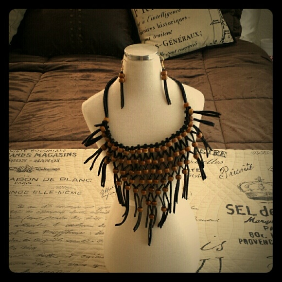 Handmade leather beaded necklace