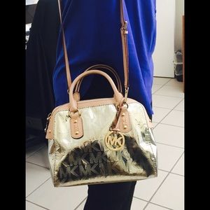MK signature mirror metallic pale gold satchel