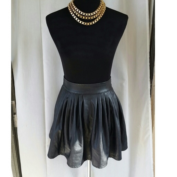Faux Leather Pleated Skirt