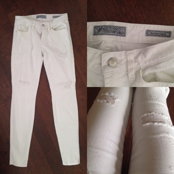 GUESS distressed white skinny jeans