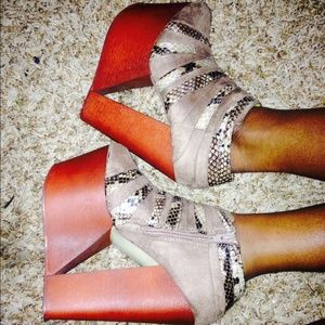 Faux and snake skin platform wedges