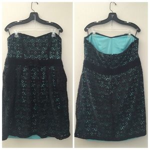 Mint & Black Lace Strapless Dress