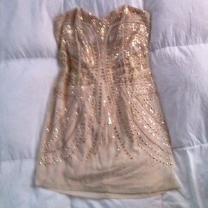 Tan and gold sequin dress