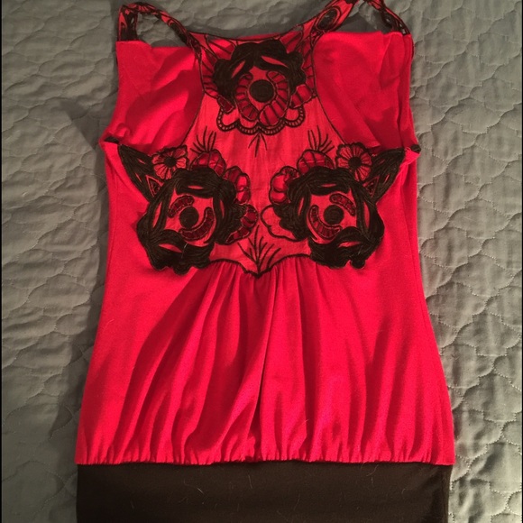 Red and black laced top