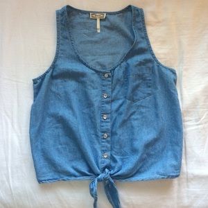 Denim tank, cute buttons, with tie