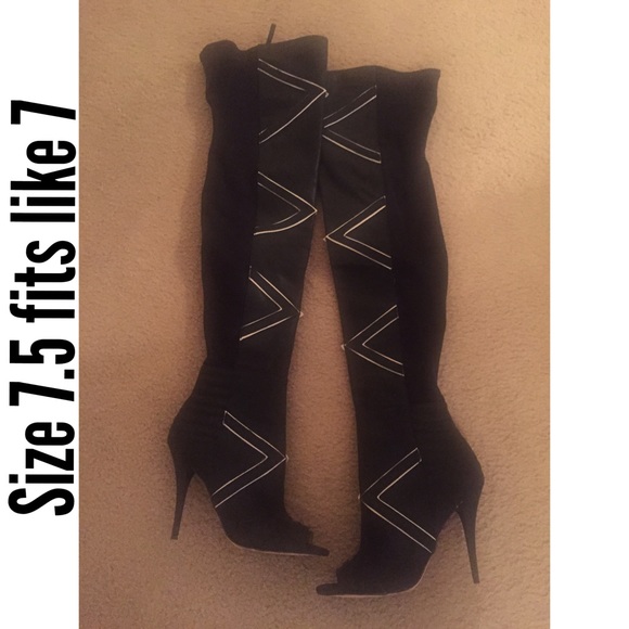 Black & White open toe thigh high boots