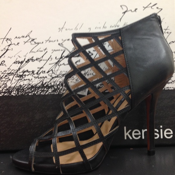 Kensie Shoes - Kensie Brenda black leather caged peep toe booties
