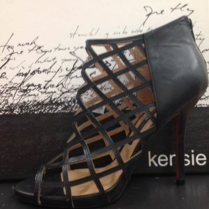 Kensie Brenda black leather caged peep toe booties