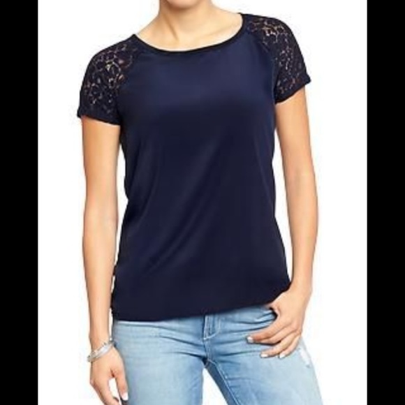 Old navy navy blue top with lace sleeves