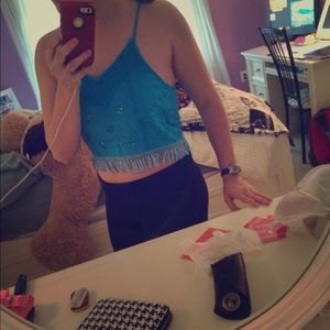 Blue crop top with tassels
