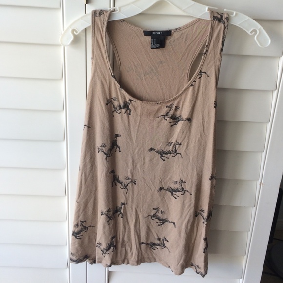 Tan horse patterned tank top