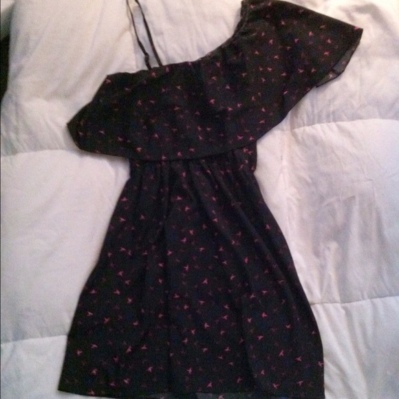 Black dress with bird pattern