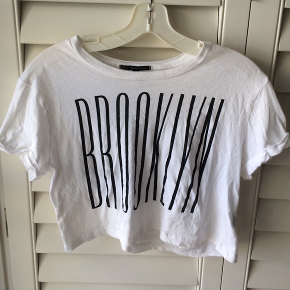 "Brooklyn" white cropped tee w/ cuffed sleeves