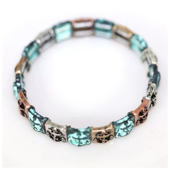 D27 Antiqued Anchor Gold Silver Copper Bracelet - Picture 3 of 3