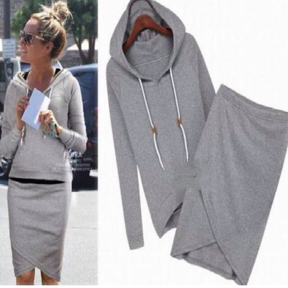 Grey sweatshirt and sweatskirt set