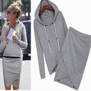 Grey sweatshirt and sweatskirt set