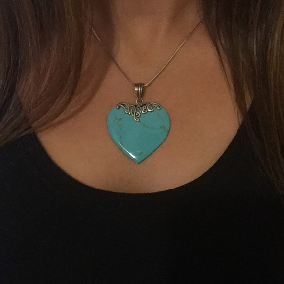 Turquoise and silver heart necklace pendant