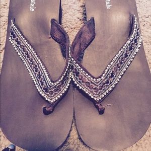 Brown Wedge Flip Flops