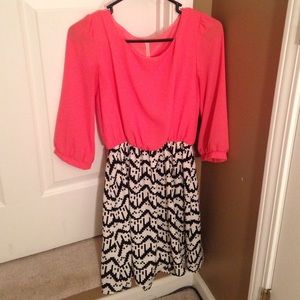 Coral with Aztec print dress