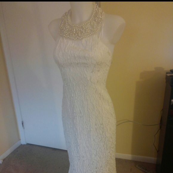 Flirtations white beaded formal trumpet style