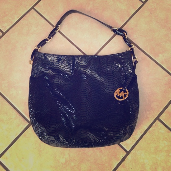 Michael kors black shiny snakeskin bag