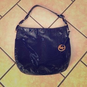 Michael kors black shiny snakeskin bag