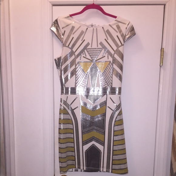 White patterned party dress