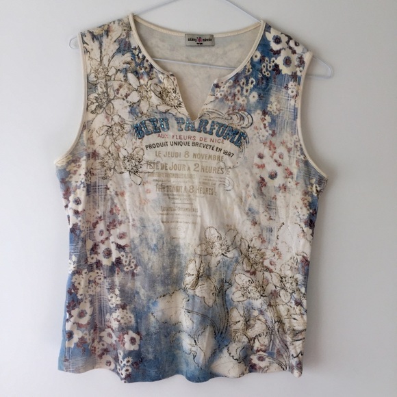 Cream and blue Skinny Minnie tank