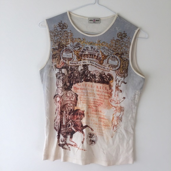 Cream/blue/pink Skinny Minnie tank