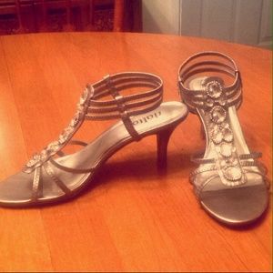 Pewter jeweled heels