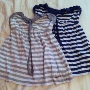 Blue and grey strapless tops