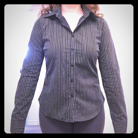 Black and silver long sleeve woman's dress shirt