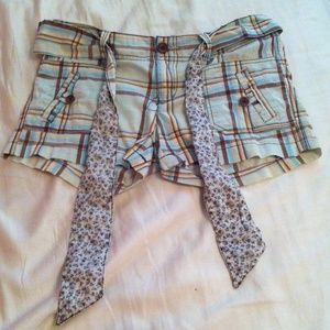 Mint green and light brown plaid shorts