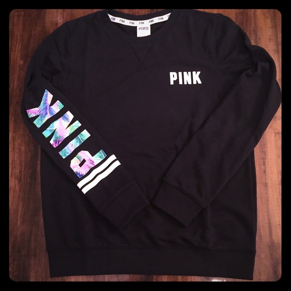 🚫SOLD🚫PINK Perfect Crew in Tropical Palm & black - Picture 1 of 2