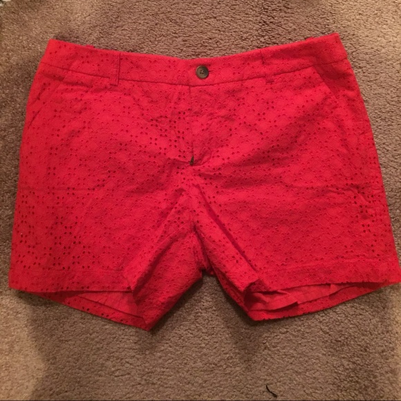 Red textured chino shorts