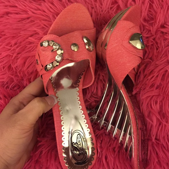 Pink retro high wedge heels