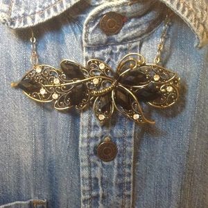 Black and Bronze Bib Statement Necklace
