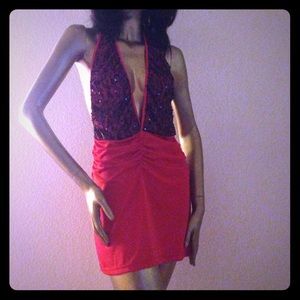 Sexy red dress with black sequins