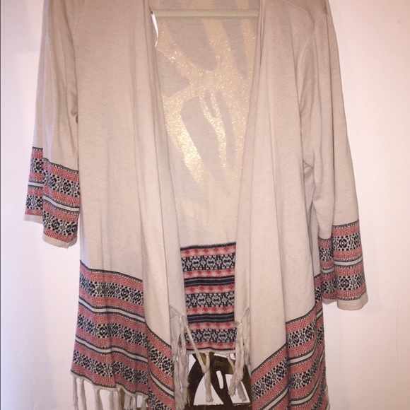Beige tribal cardigan w/ red and black detail