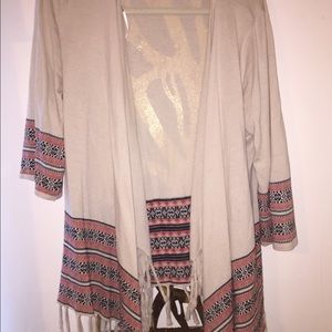 Beige tribal cardigan w/ red and black detail