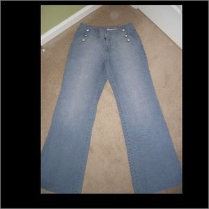 Wide leg pin stripe denim