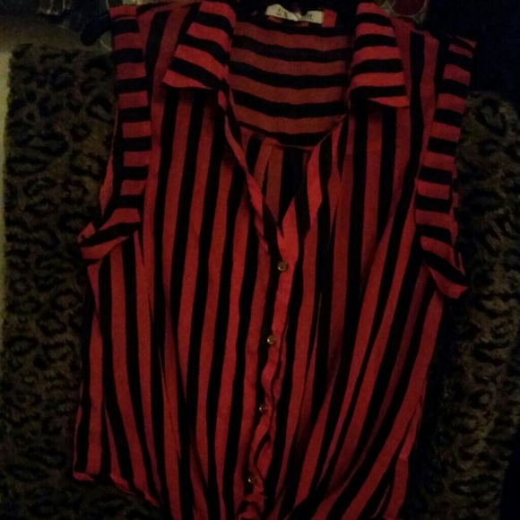 SOLD NWOT Black and red striped crop top