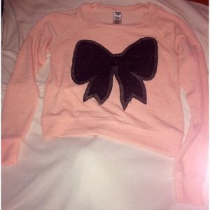 Tops | Pink Sweater With Black Bow 