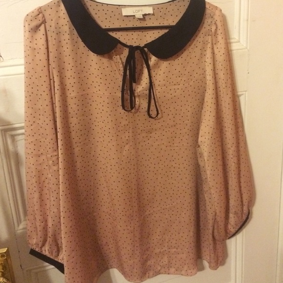 Ann Taylor Loft Pink Silky Blouse with Dots-SIZE L - Picture 1 of 3